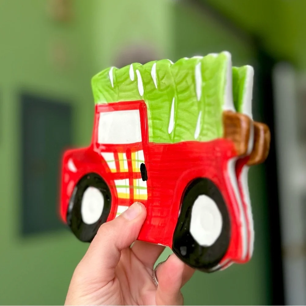 Ceramic Red & Green Christmas Truck Kitchen Spoon Rest Set of 2
